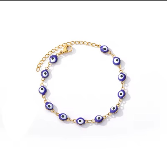 Chic Gold plated steel Bracelet with Blue Evil Eye Charms - Picture 3 of 7